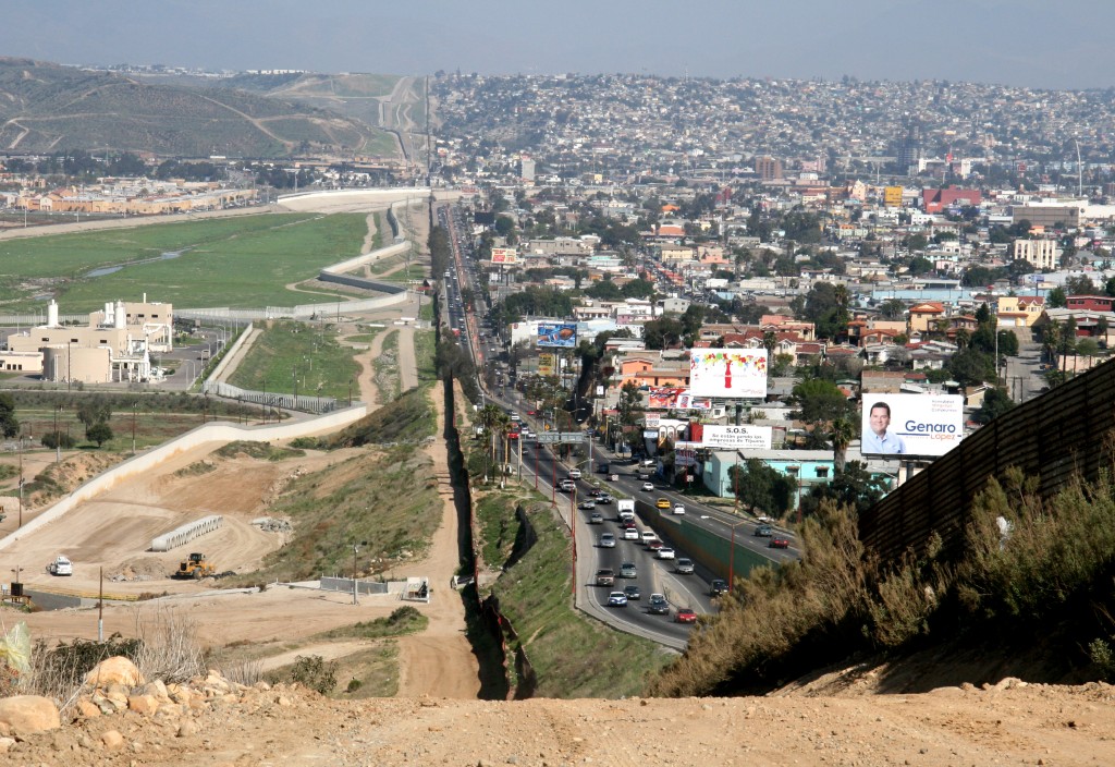 A section of border wall separates Tijuana, Mexico from the Border Patrol's San Diego Sector (photo via DOD)